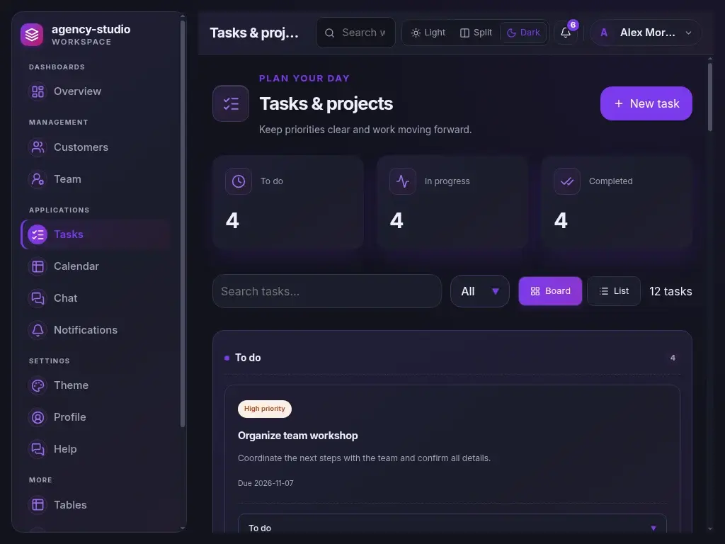 Agency Studio — actual laptop layout in dark mode