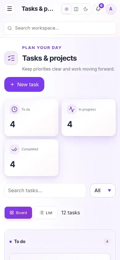 Agency Studio — actual mobile layout in light mode