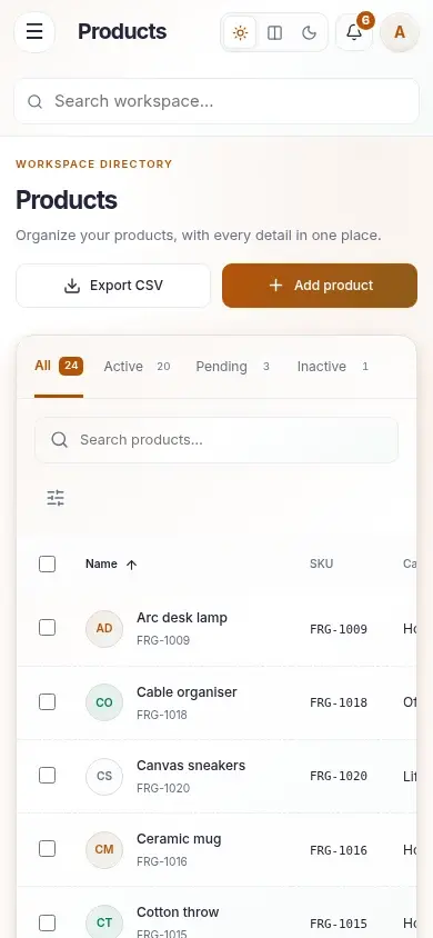 Inventory Desk — actual mobile layout in light mode