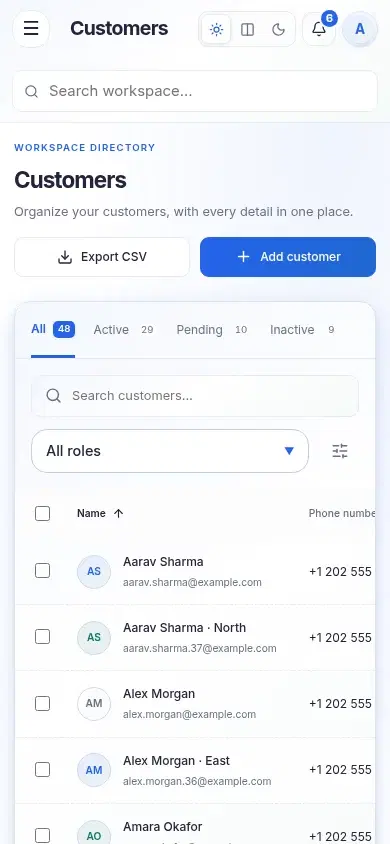 Pipeline CRM — actual mobile layout in light mode