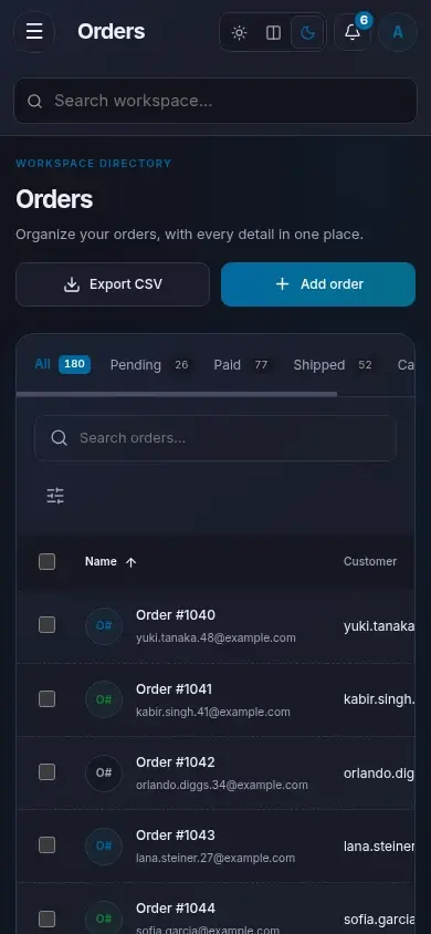 Retail Command — actual mobile layout in dark mode