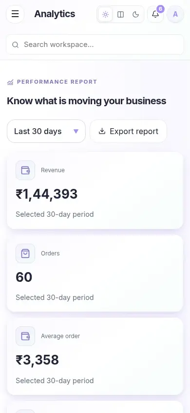 Revenue Desk — actual mobile layout in light mode