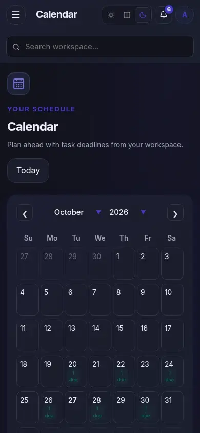 Team Hub — actual mobile layout in dark mode