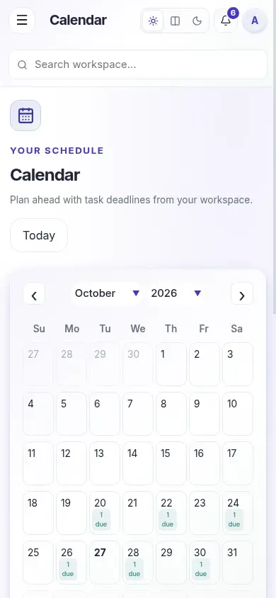 Team Hub — actual mobile layout in light mode
